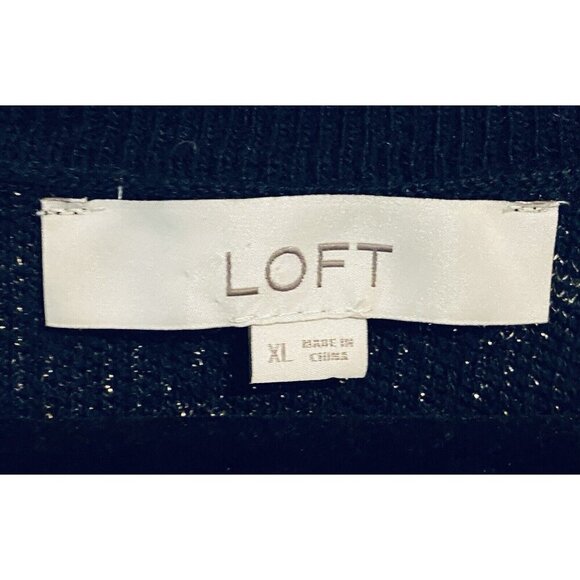 LOFT Sweater Womens XL Navy Blue Gold Polka Dot Crew Neck Wool Blend Pullover - Picture 4 of 6